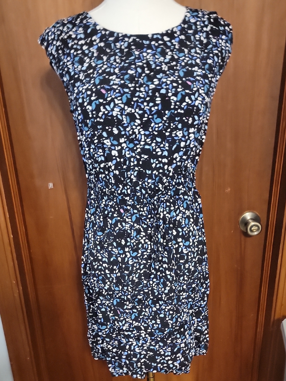 Blue Floral Print Cap-Sleeve Women's Dress